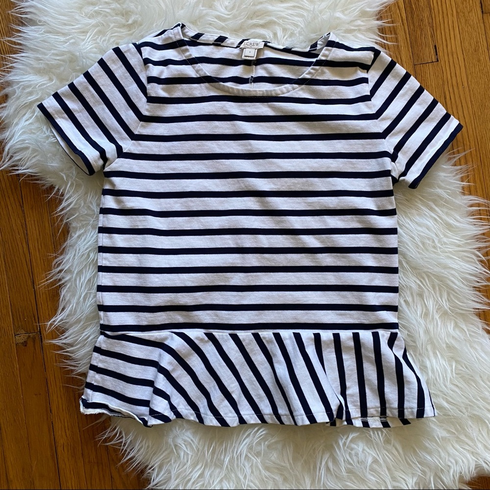 J. Crew Top | Striped Peplum Top | Navy/White | Size Small